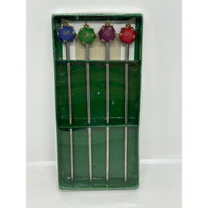 Vintage Christmas Ornament Cocktail Swizzle Sticks | Set of 4 Metal Barware